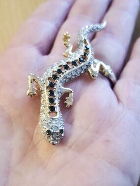 VT Gold & Silver Crystal Lizard Reptile Pin Brooch - Elegant
